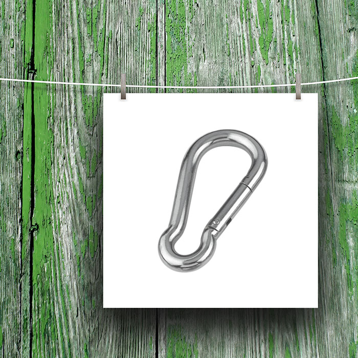 Stainless steel carabiner, 40 x 4 mm,  breaking load 200 kg.