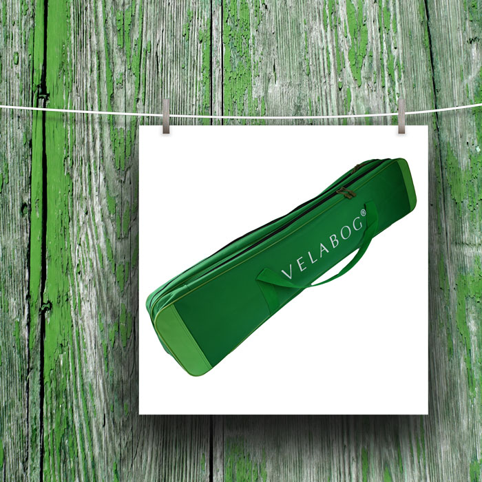 Velabog spacious and robust green bag with two compartments, length 105 cm, total width 17 cm, height 22 cm.