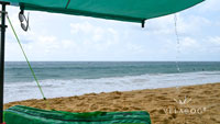 Beach sun sail Velabog Breeze on the beach is also a shelter against a short tropical rain. Beach sun sail, beach umbrella and beach tent in one. You have best beach canopy to really enjoy the beach without worry.