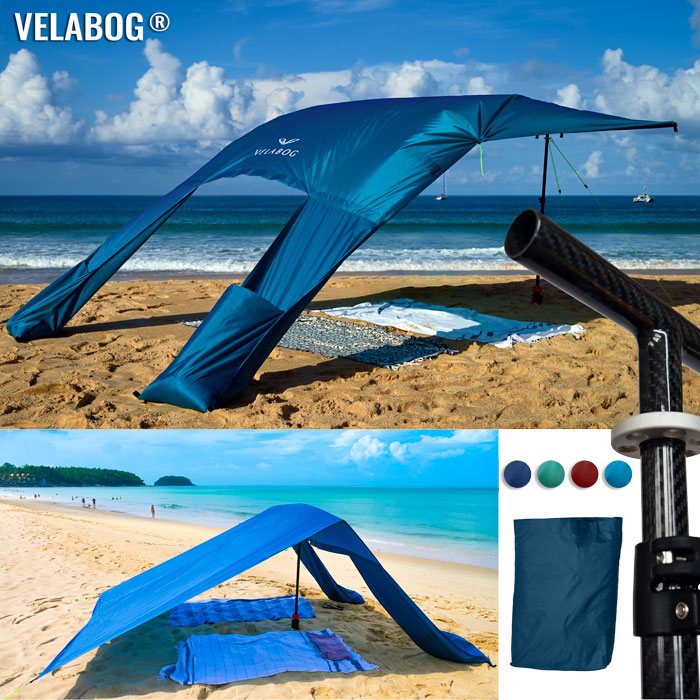 Beach sun sail set Velabog Breeze CF 3K. Carbon fiber, blue.