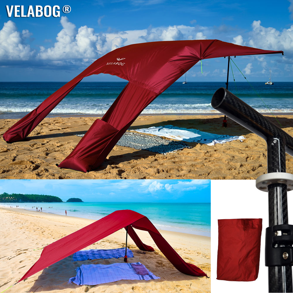 Beach sun sail set Velabog Breeze CF 3K. Carbon fiber, red.
