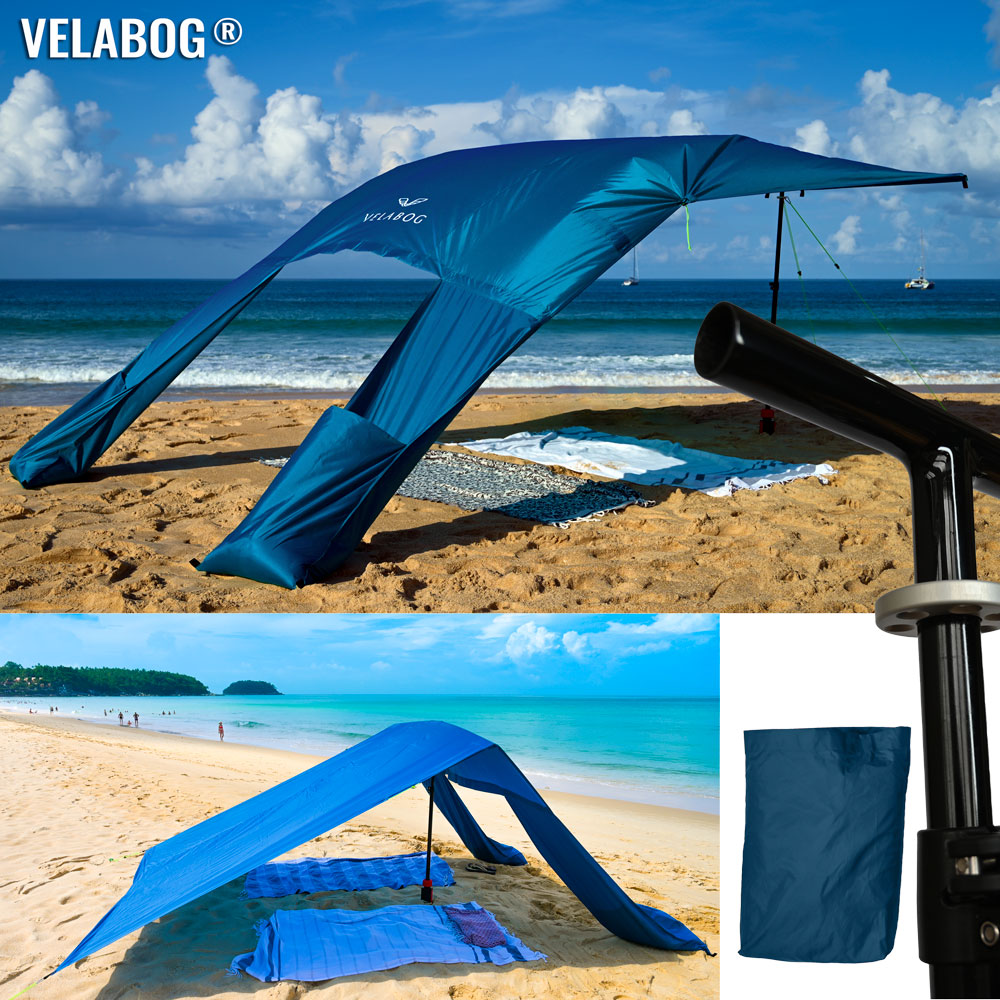 Beach sun sail set Velabog Breeze GF. Glass fiber, blue.