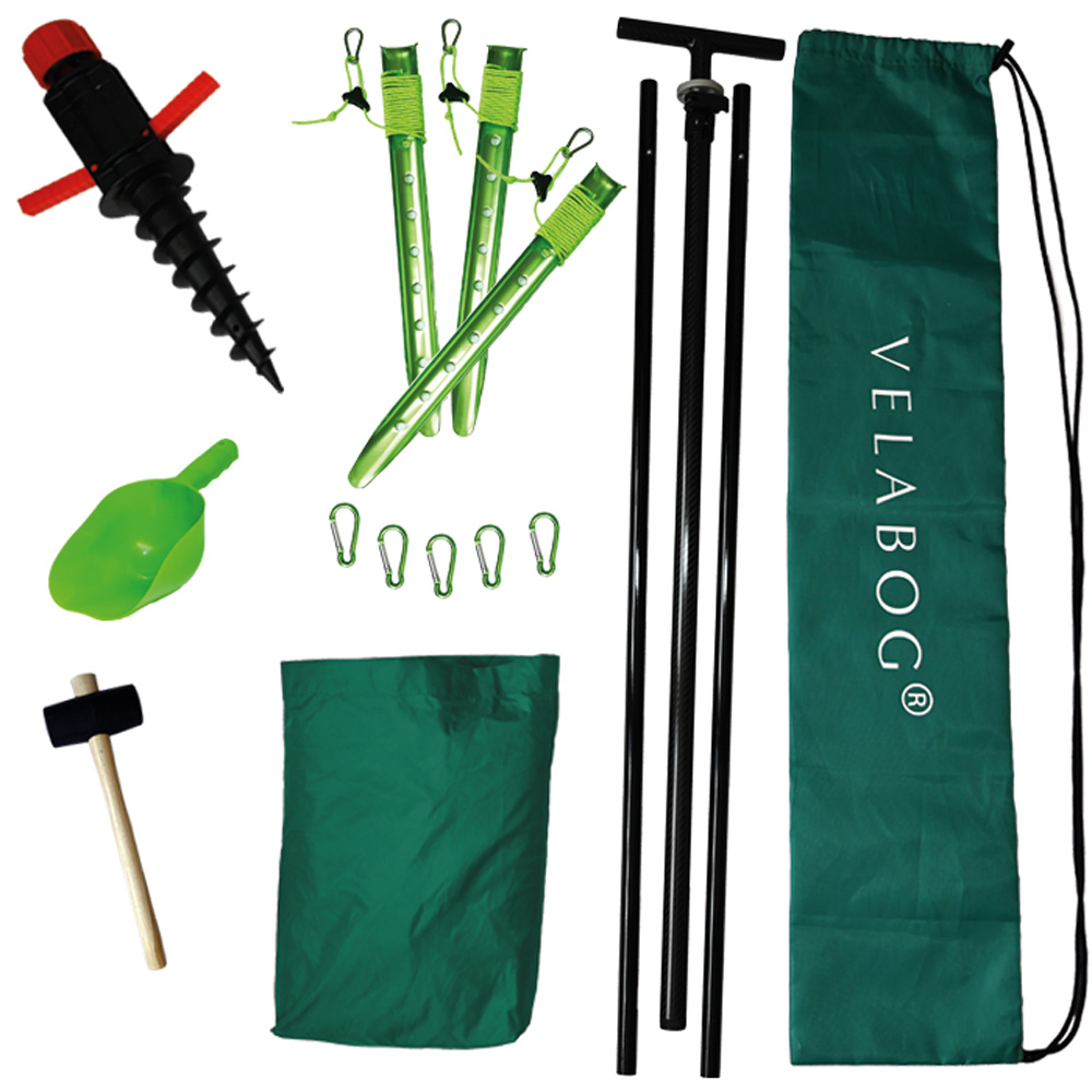 Beach sun sail set Velabog Breeze GF. Glass fiber, green. Delivery scope.