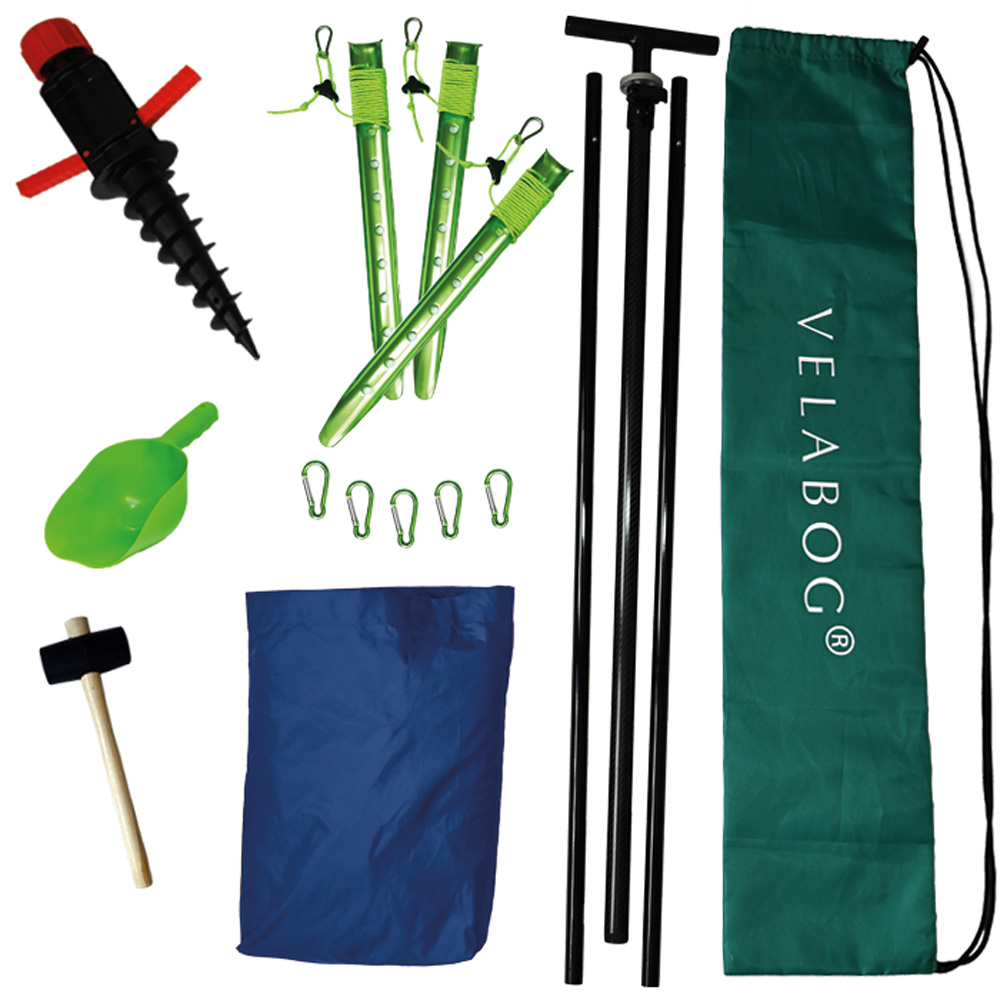 Beach sun sail set Velabog Breeze GF. Glass fiber, nightblue. Delivery scope.