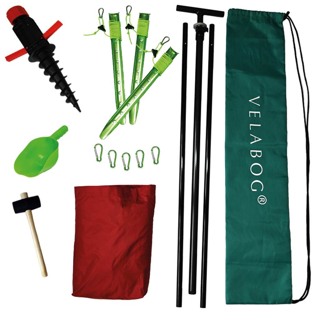 Beach sun sail set Velabog Breeze GF. Glass fiber, red. Delivery scope.